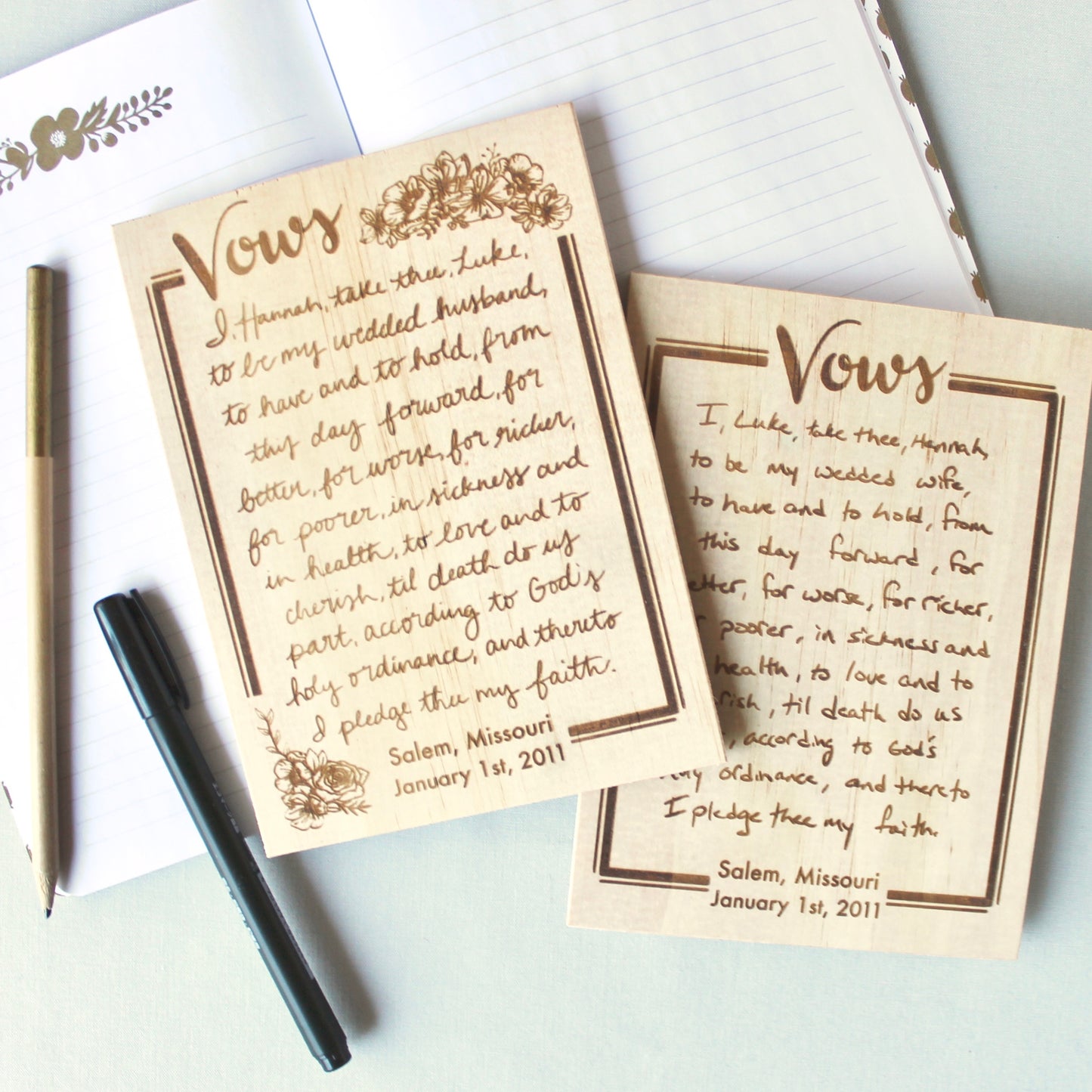 Handwritten Vows on Wood Card