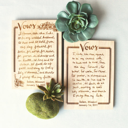 Handwritten Vows on Wood Card
