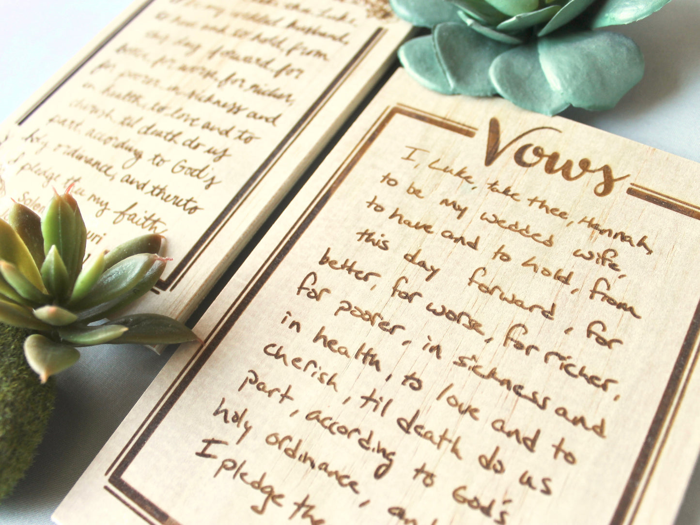 Handwritten Vows on Wood Card