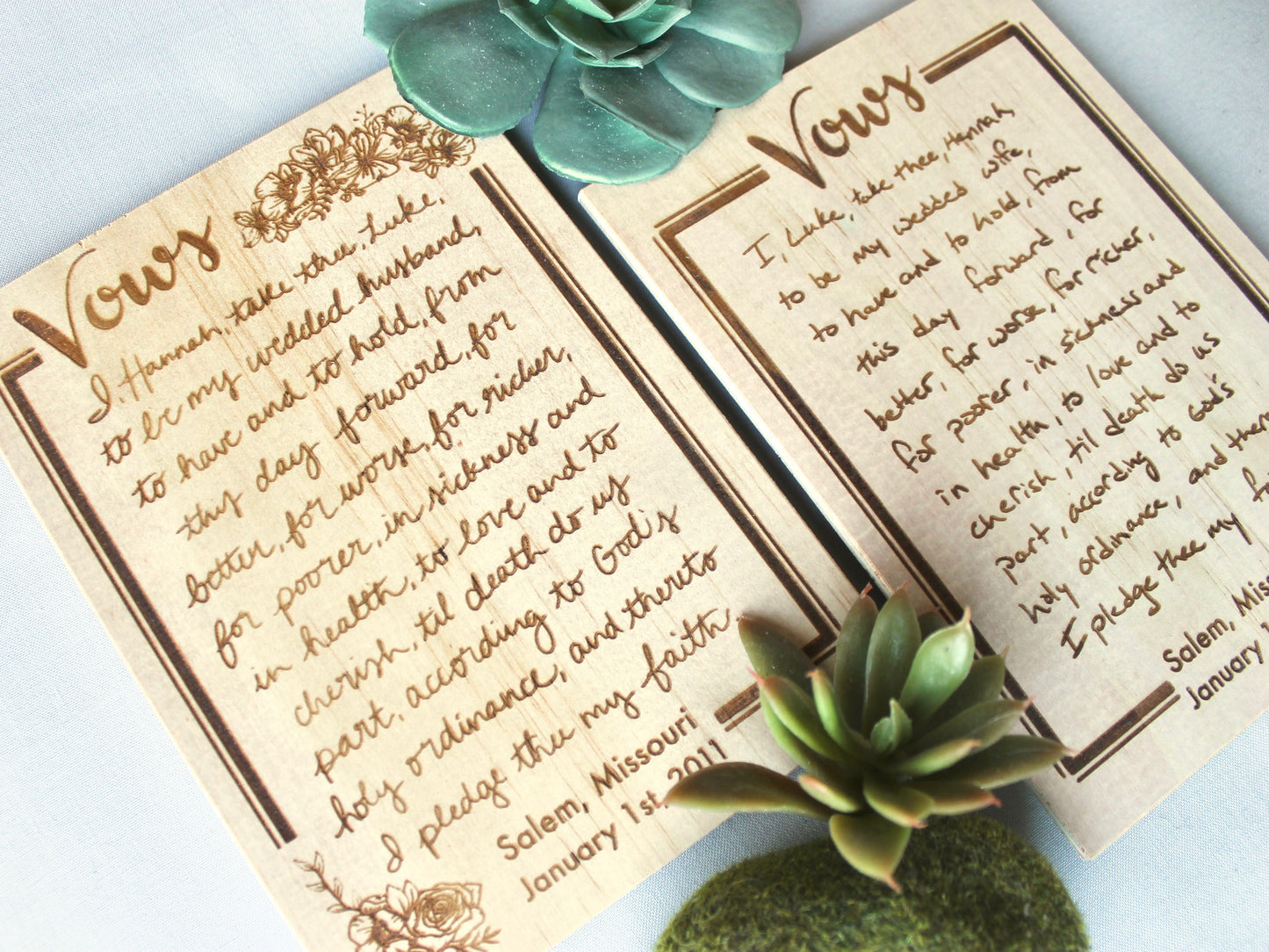 Handwritten Vows on Wood Card