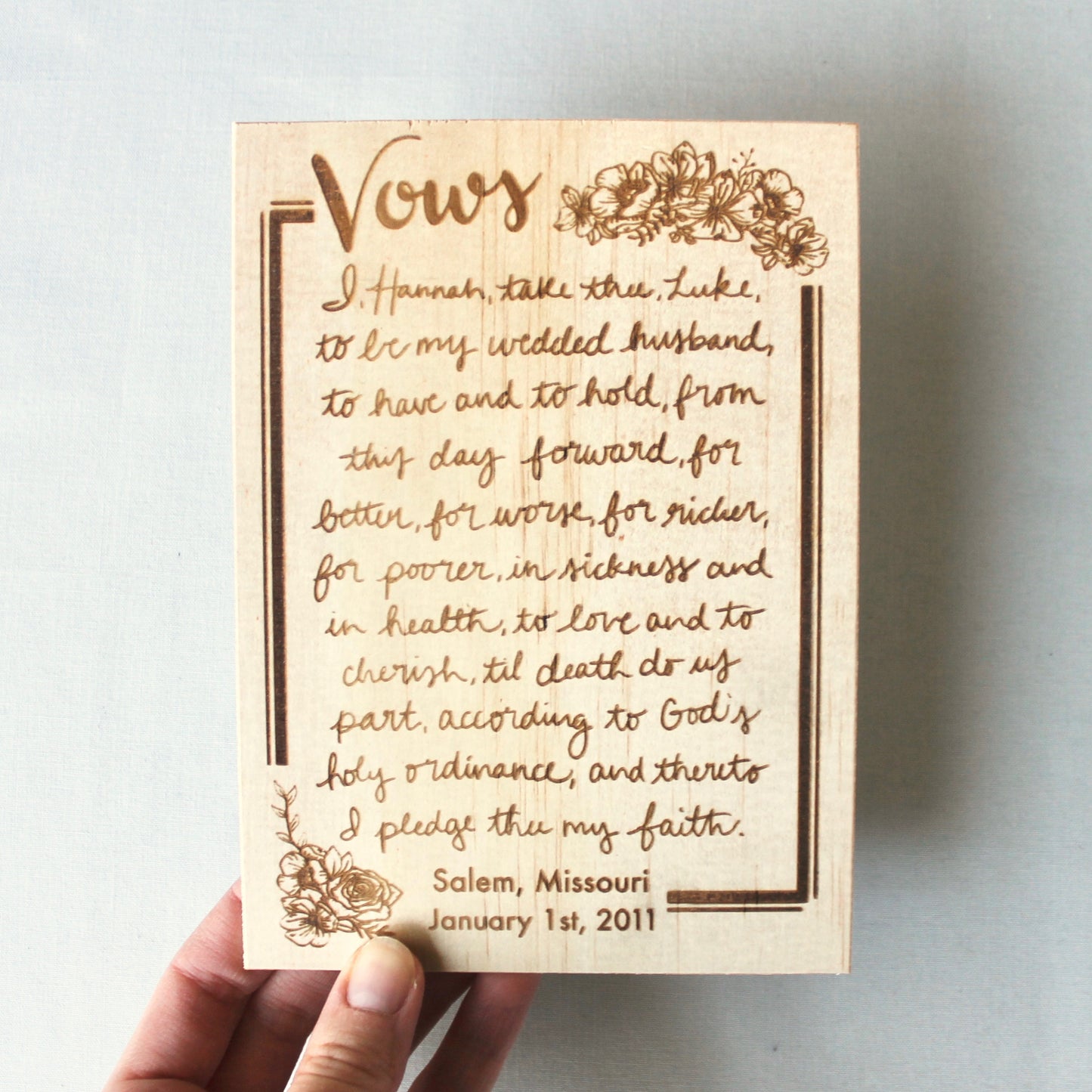 Handwritten Vows on Wood Card